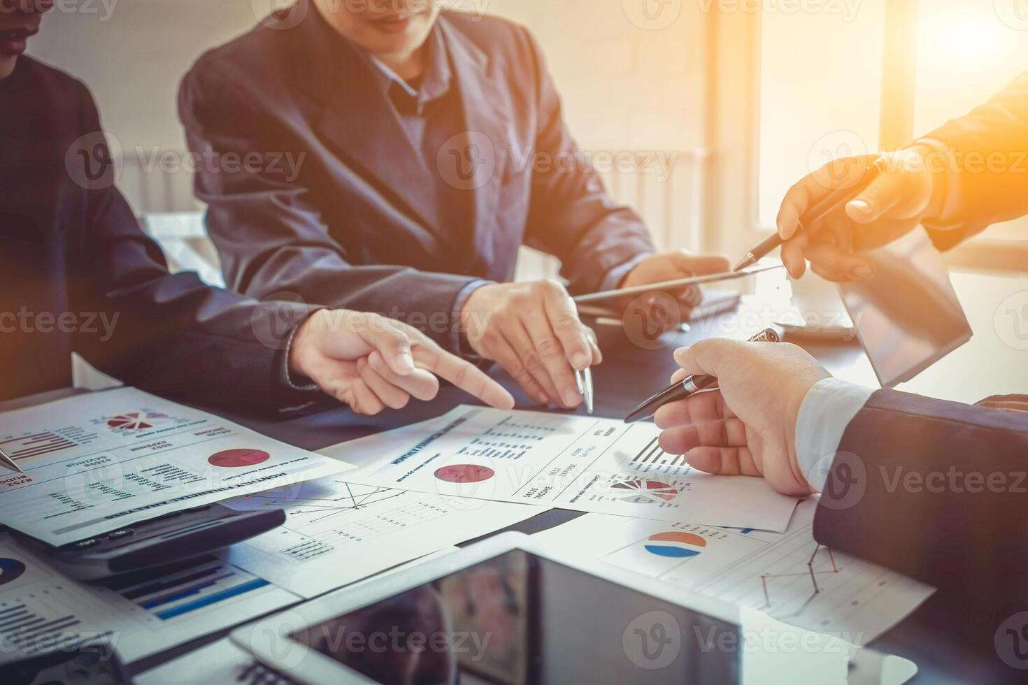 Business people in conference room are advising and consulting each other creating good business profits concept of consulting with consultants between investors to exchange knowledge. photo
