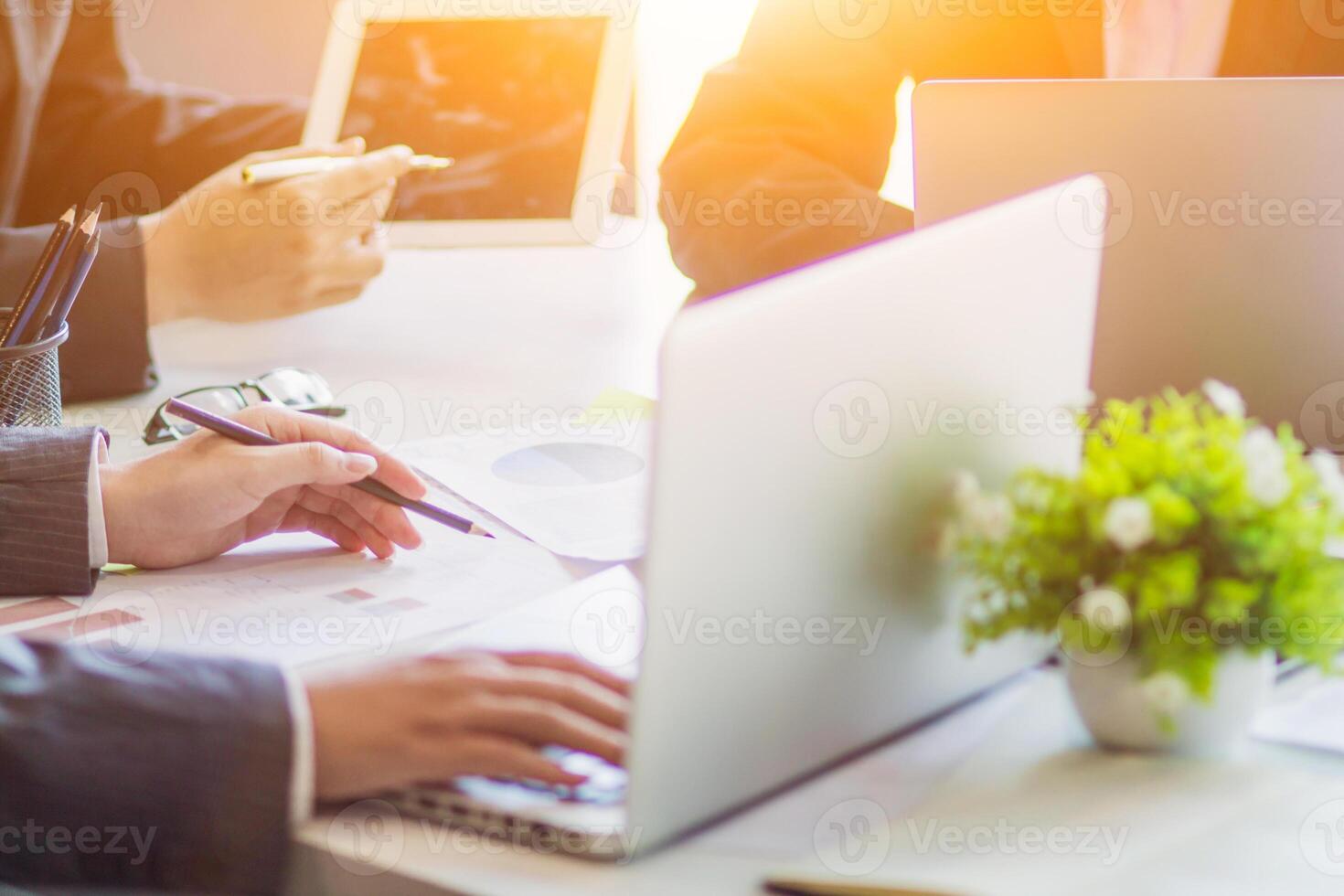Business people in conference room are advising and consulting each other creating good business profits concept of consulting with consultants between investors to exchange knowledge. photo