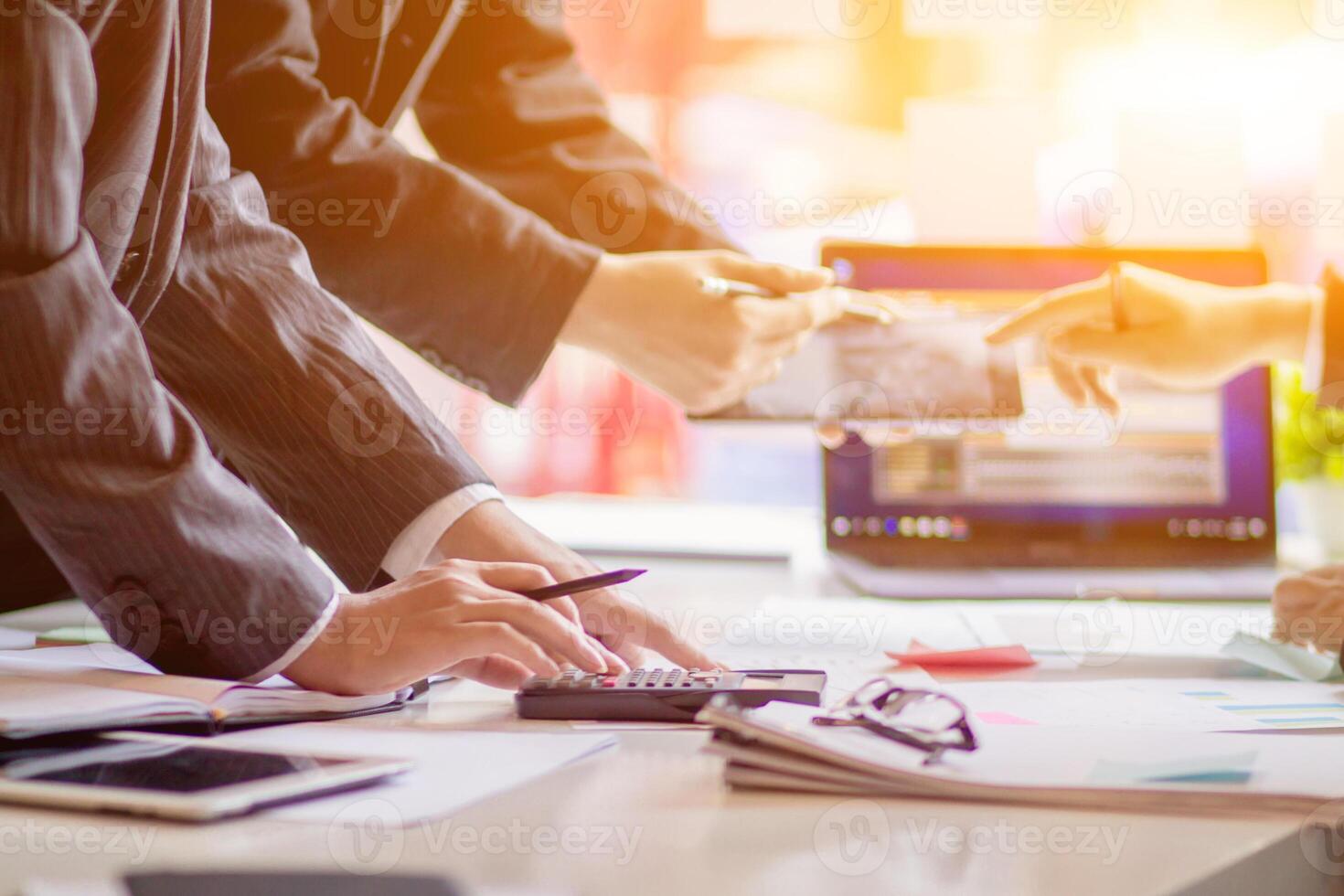 Business people in conference room are advising and consulting each other creating good business profits concept of consulting with consultants between investors to exchange knowledge. photo