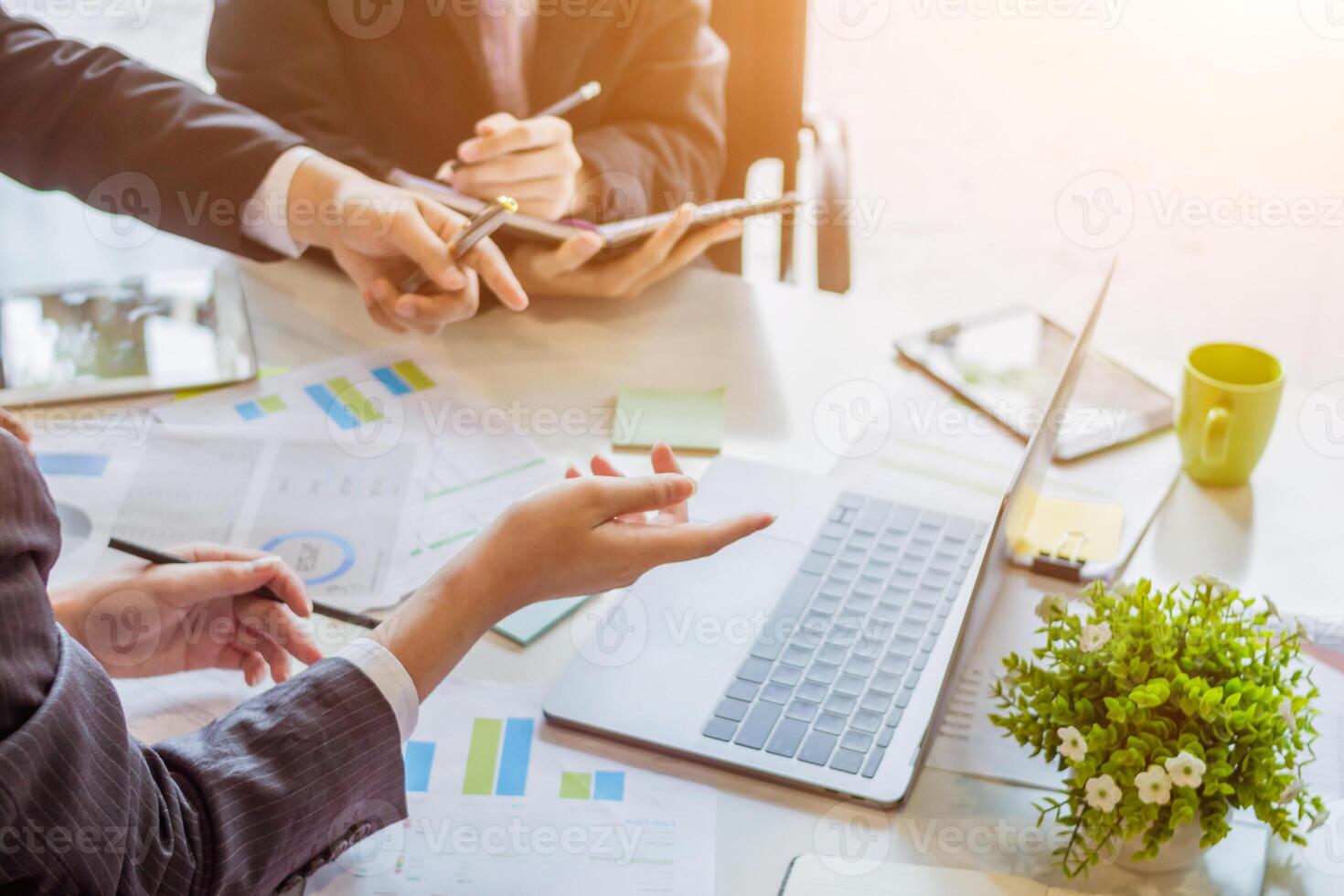 Business people in conference room are advising and consulting each other creating good business profits concept of consulting with consultants between investors to exchange knowledge. photo