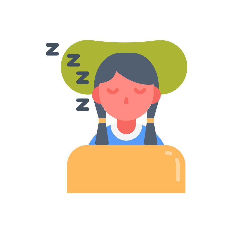 A girl sleeping in bed with her head on a pillow vector