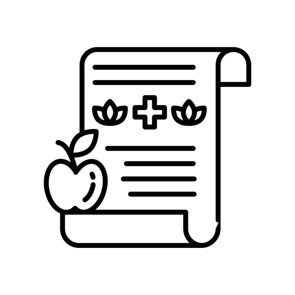 A black and white illustration of an apple and a paper vector