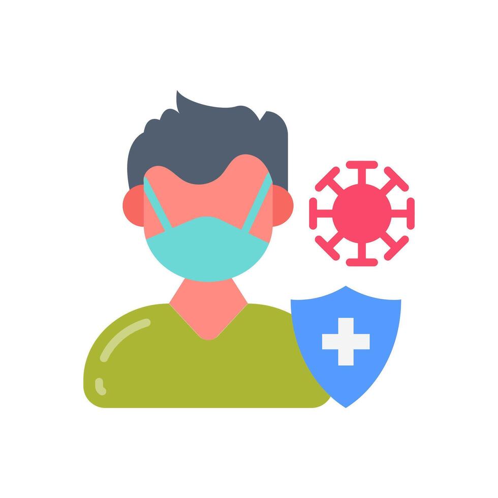 A man wearing a mask and holding a shield with a virus icon vector