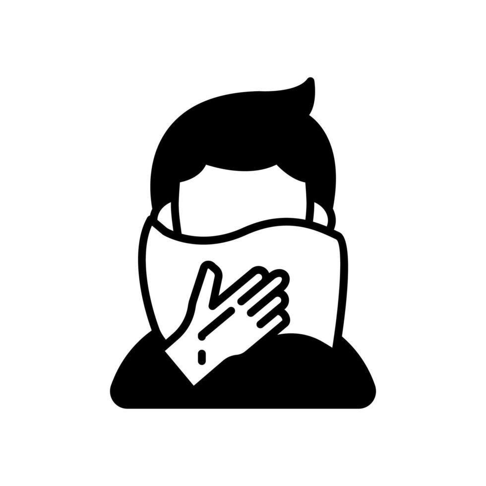 A black and white icon of a man with his hand over his mouth vector