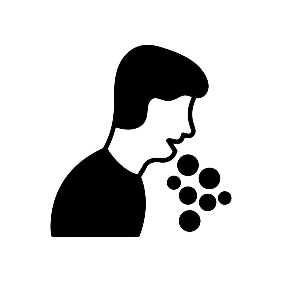 A black and white illustration of a man with bubbles coming out of his mouth vector