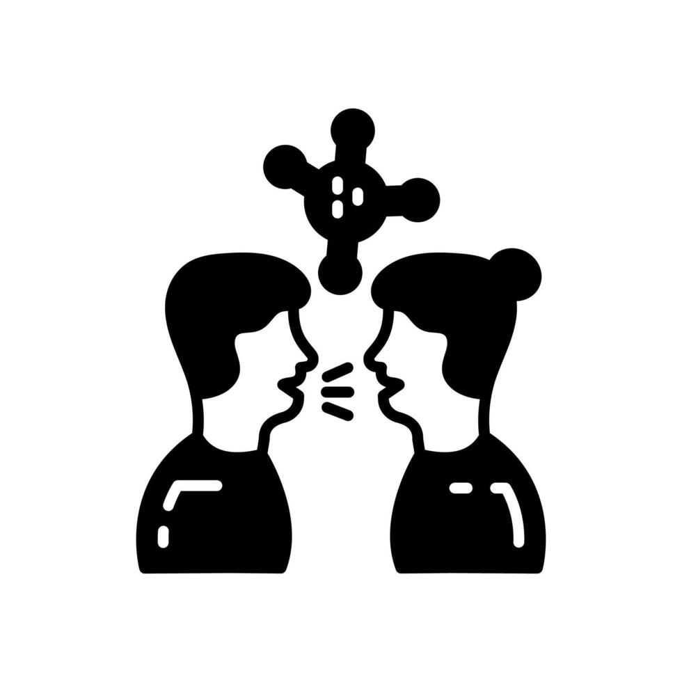 Two people are talking to each other in a black and white illustration vector
