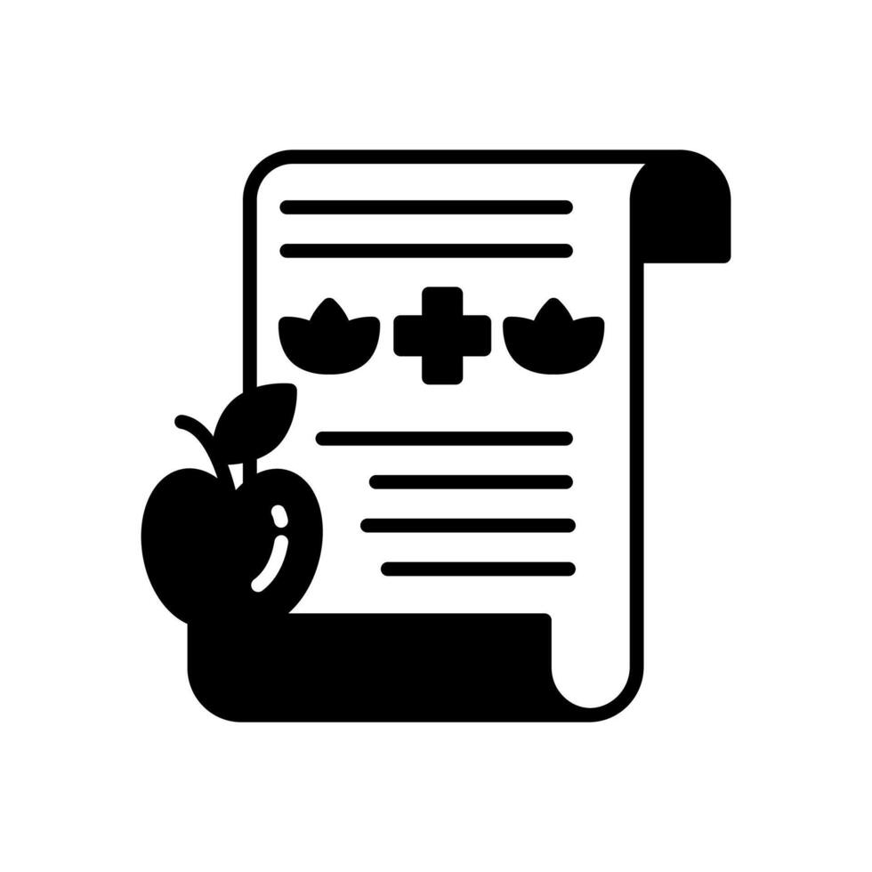 A black and white illustration of an apple and a paper vector