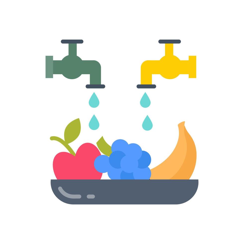 A bowl with fruit and water coming out of faucets vector