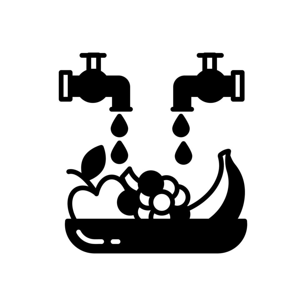 A black and white illustration of a bowl with fruit and water vector