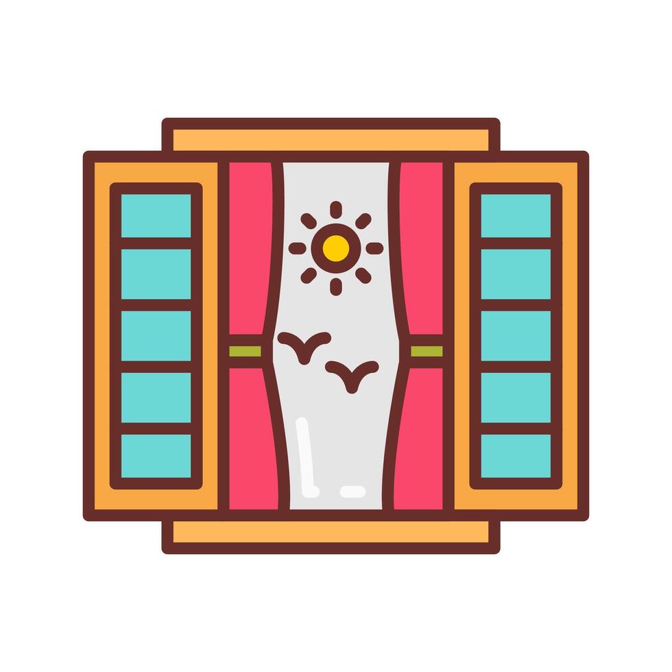 A window with a sun and birds outside vector