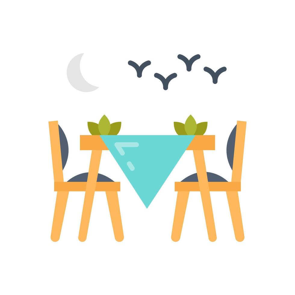 A table with two chairs and a tablecloth vector