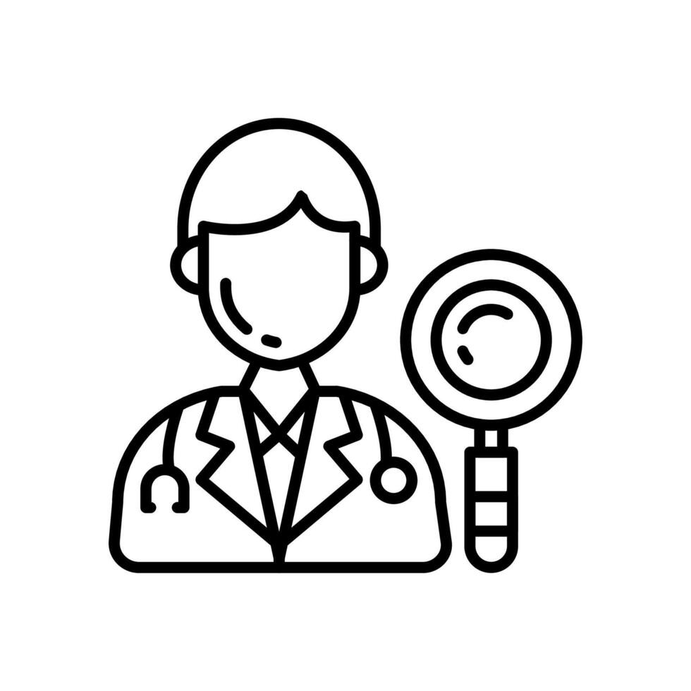 A doctor holding a magnifying glass icon vector