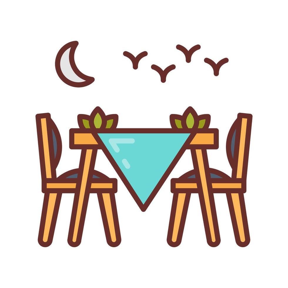 A table and chairs with a moon and birds vector