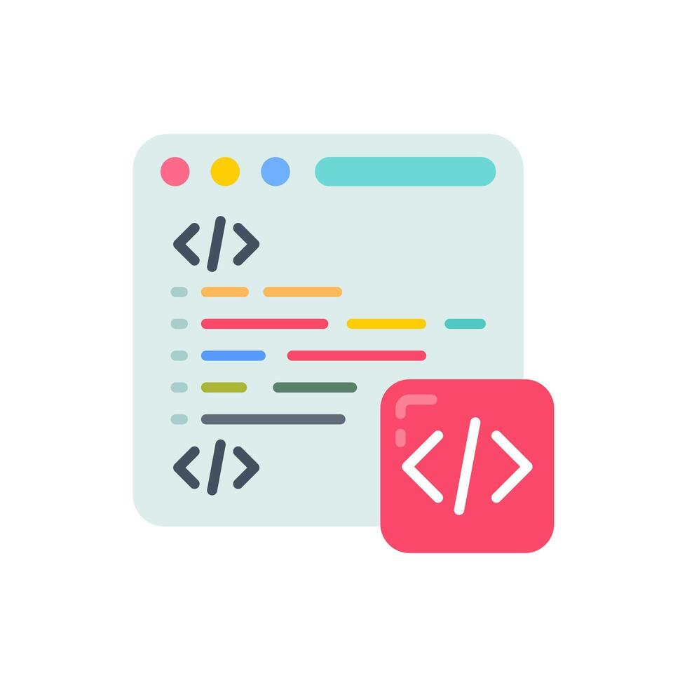 A flat icon of a web page with code vector
