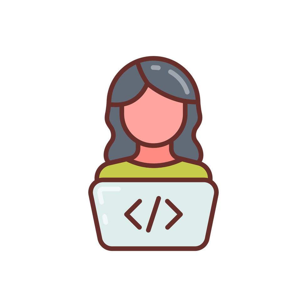 A woman with a laptop icon on a white background vector
