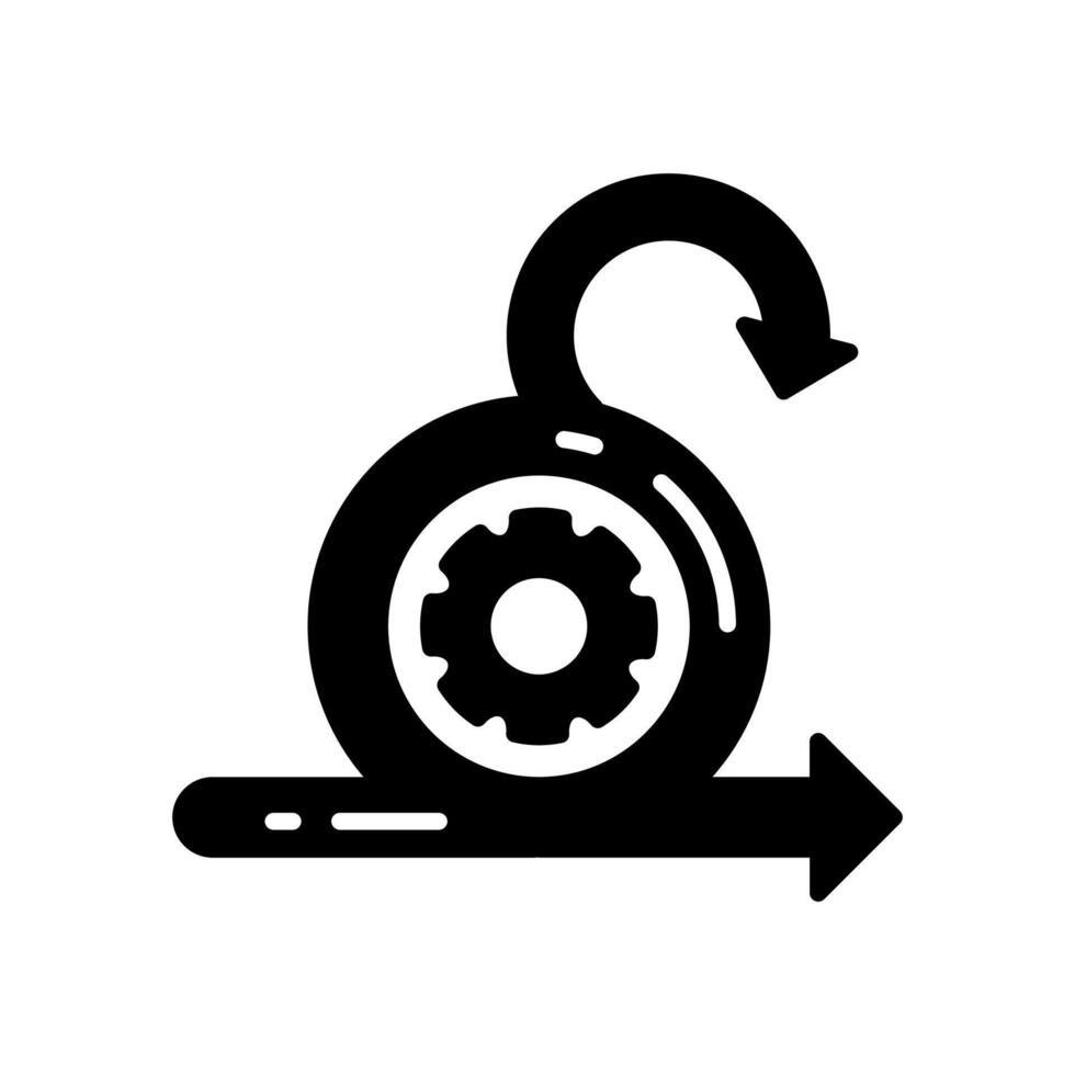 A black and white icon of a gear wheel vector
