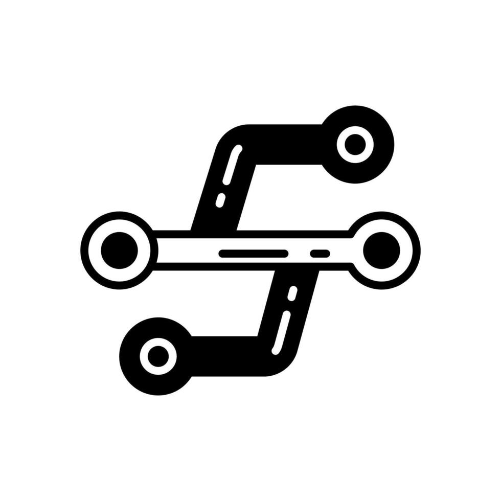 A black and white icon of a wrench vector