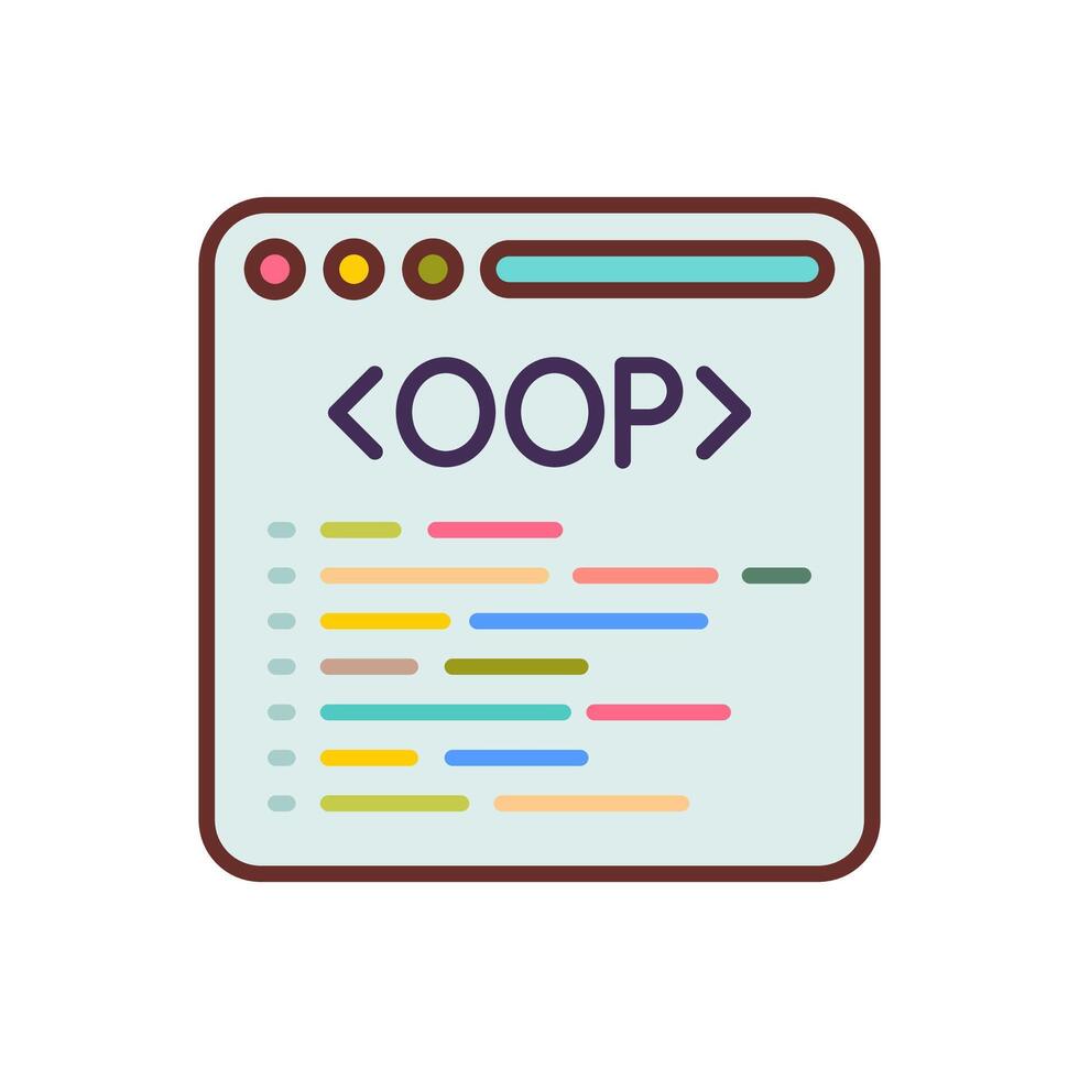 An icon of a web page with the word oop vector