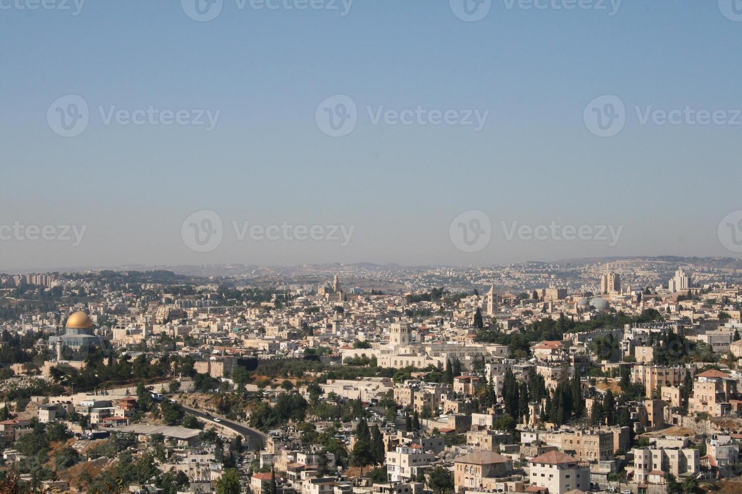 Wide angle view of Jerusalem with historic landmarks photo
