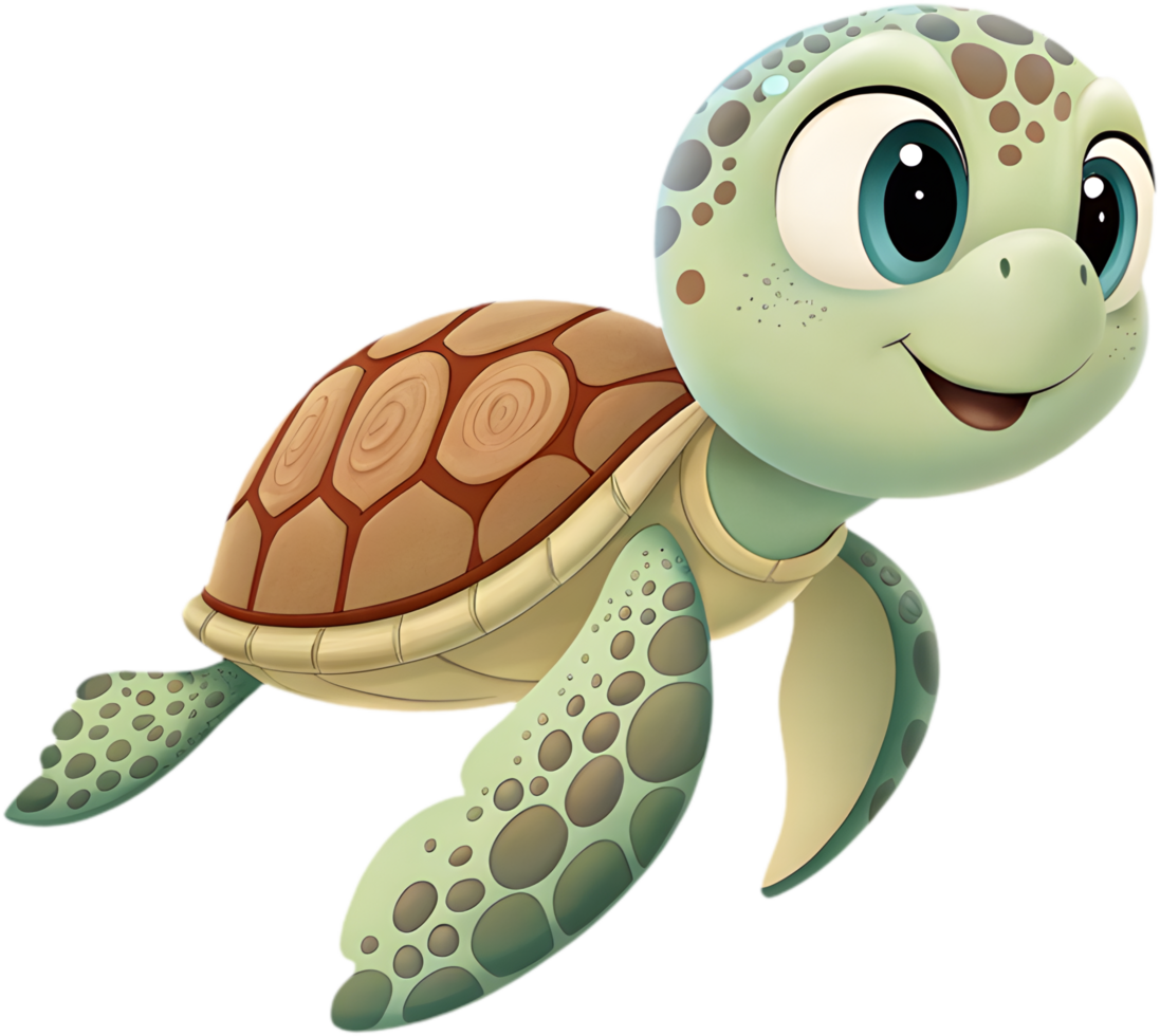Happy Cartoon Sea Turtle for Fun Ocean Designs. . png