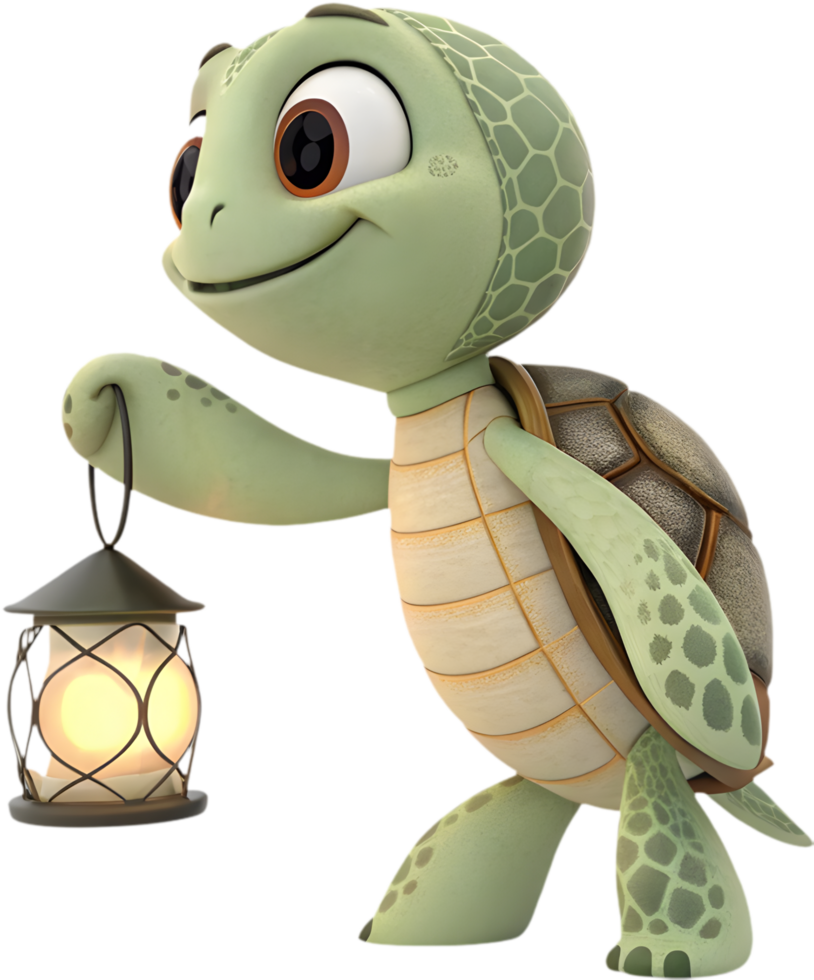 Playful Sea Turtle with Lantern Glowing for Night. . png