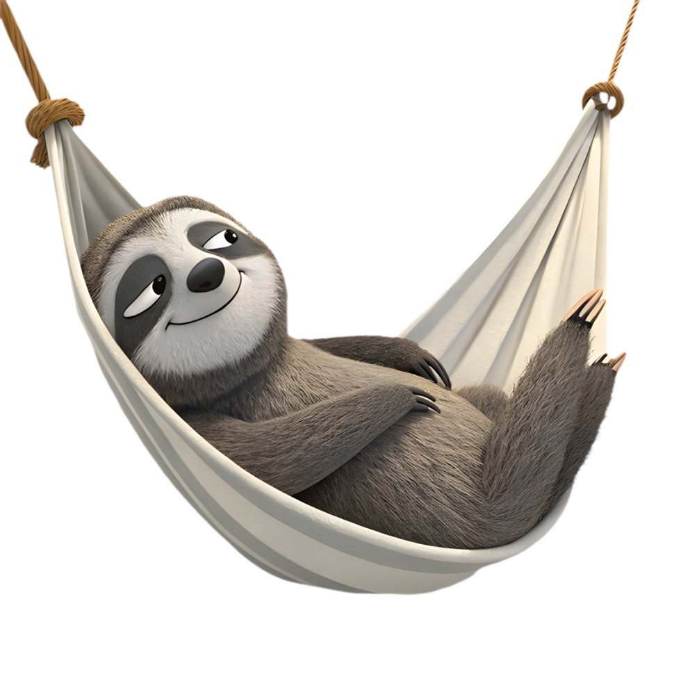 Charming Cartoon Sloth Relaxing in Hammock for Fun. . png