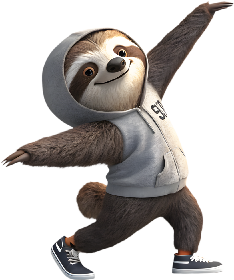 Playful Cartoon Sloth Dancing for Fun Holiday Clipart. . png