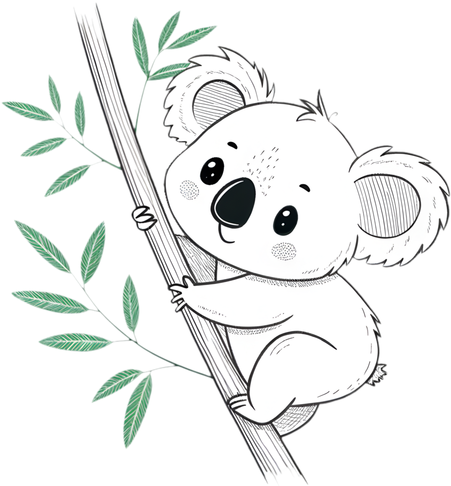 Cute Koala Resting While Clinging to Eucalyptus Tree. . png