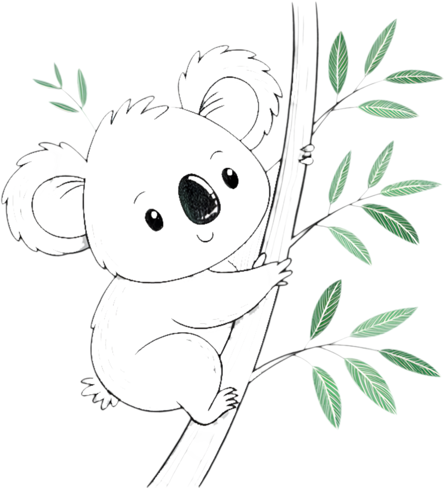 Cute Koala Clings Tightly to Eucalyptus Branch. . png