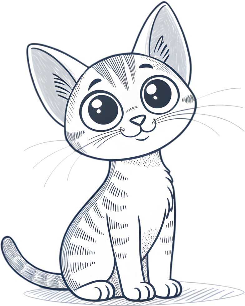 Cartoon Cat Sitting Playfully with Bright Shiny Eyes. . png