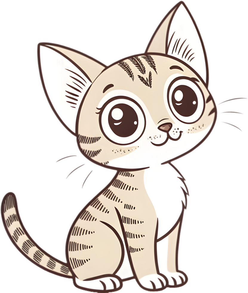 Cute Cartoon Cat Sitting Playfully with Happy Expression. . png