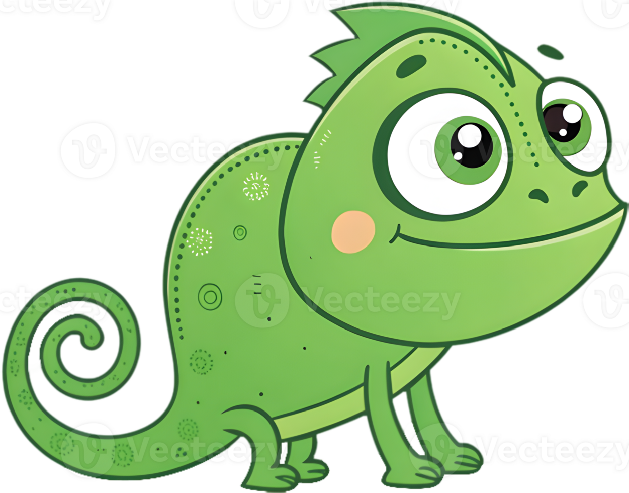 Playful Cartoon Green Chameleon with Cheerful Design Art. . png