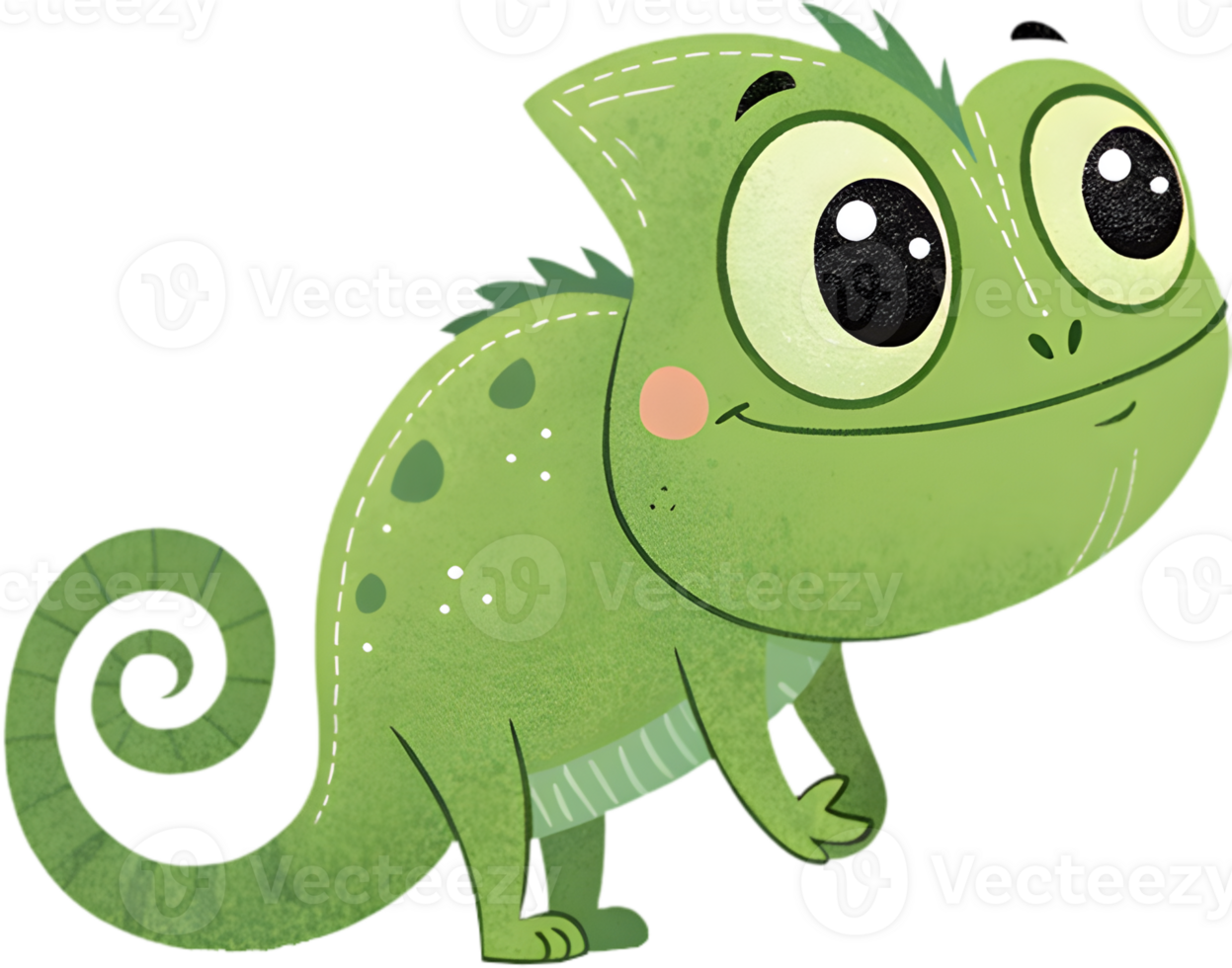 Whimsical Cartoon Green Chameleon with Playful Expression Design. . png