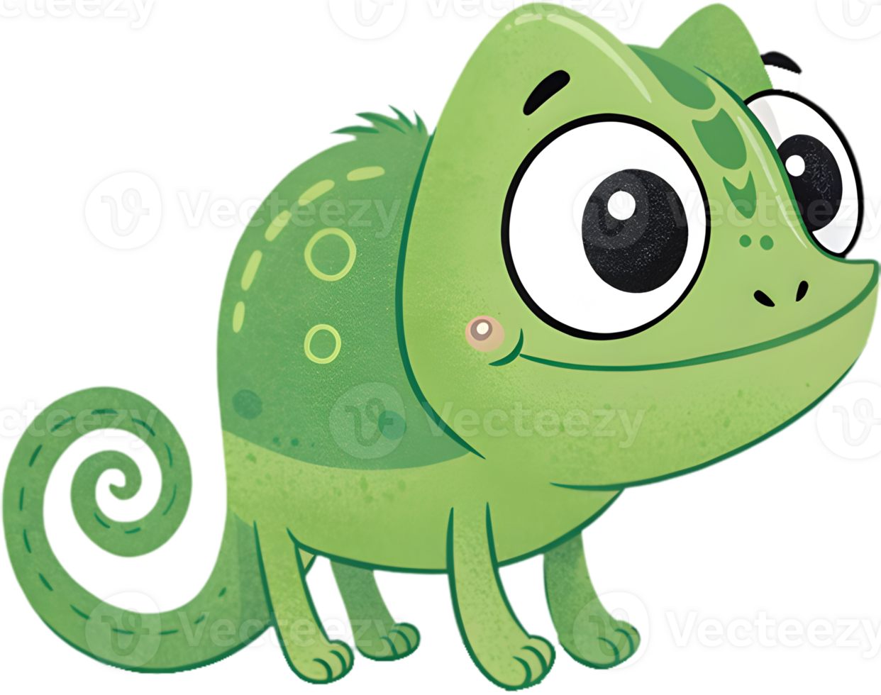 Cute Green Chameleon in Whimsical Playful Cartoon Art. . png