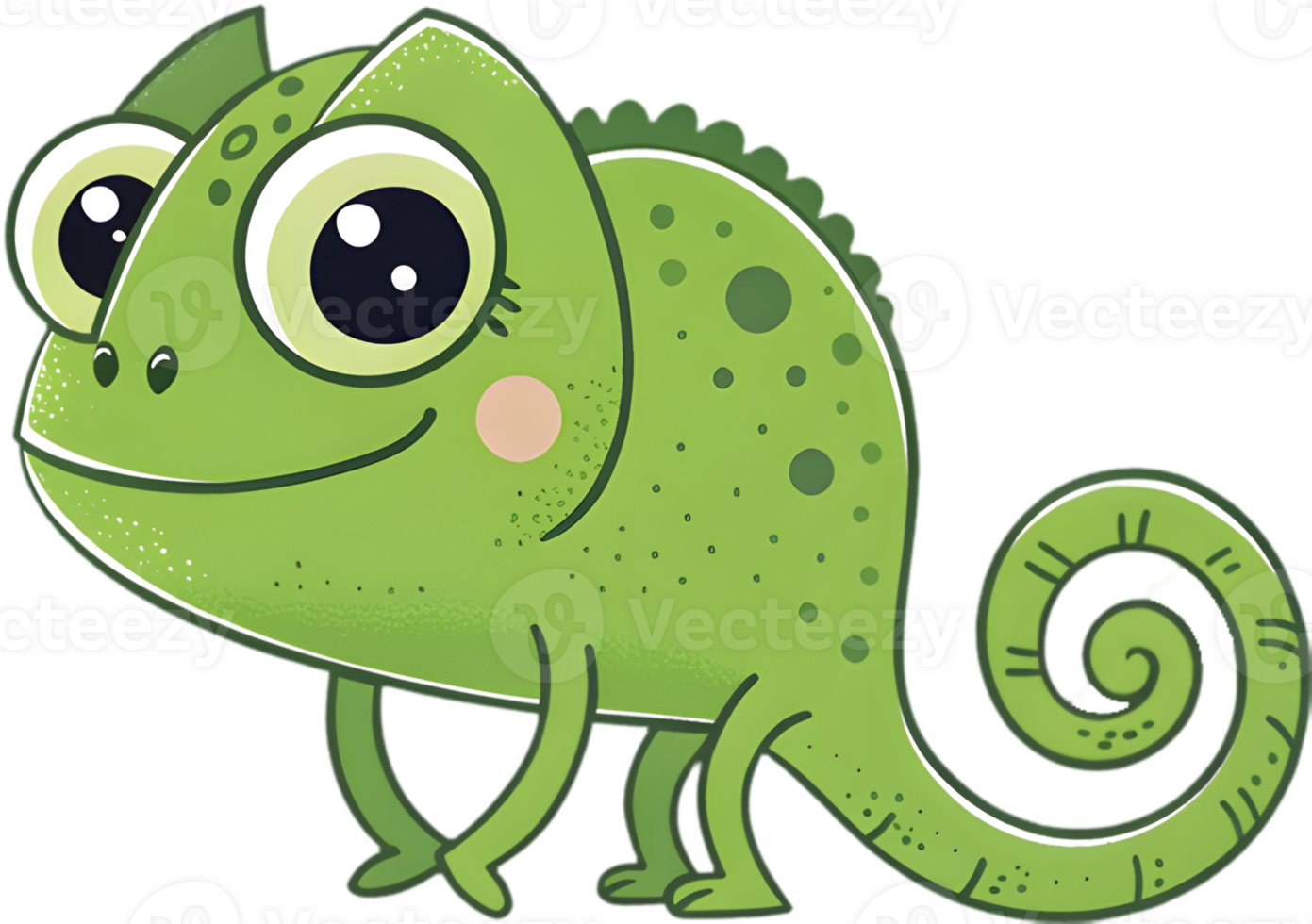 Fun Cartoon Green Chameleon with Whimsical Playful Pose. . png