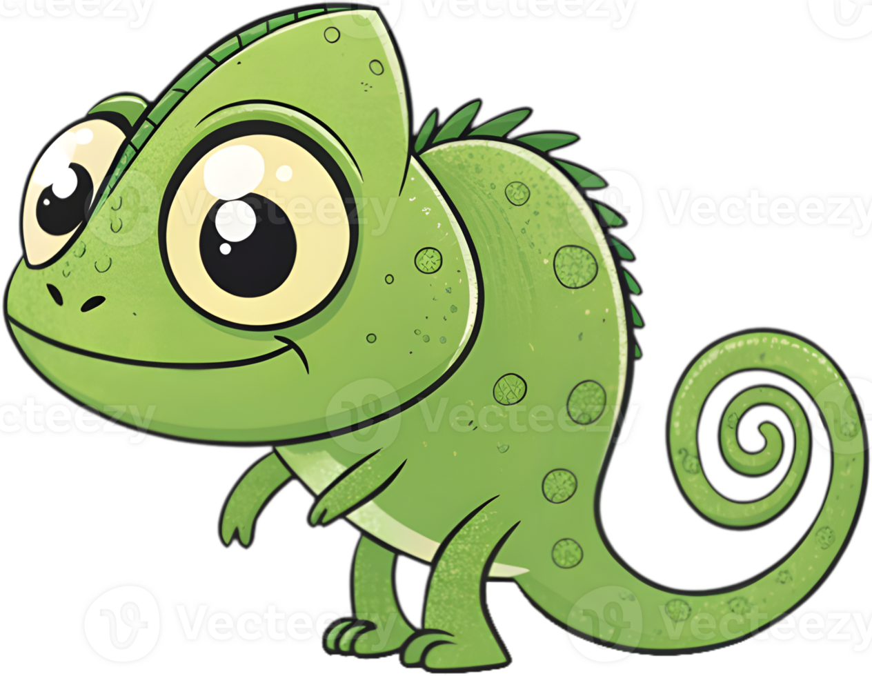 Playful Cartoon Green Chameleon in Whimsical Art Style. . png