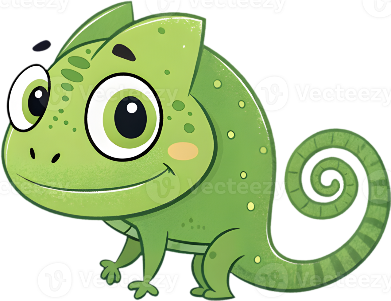Whimsical Green Chameleon Cartoon Design with Playful Expression. . png