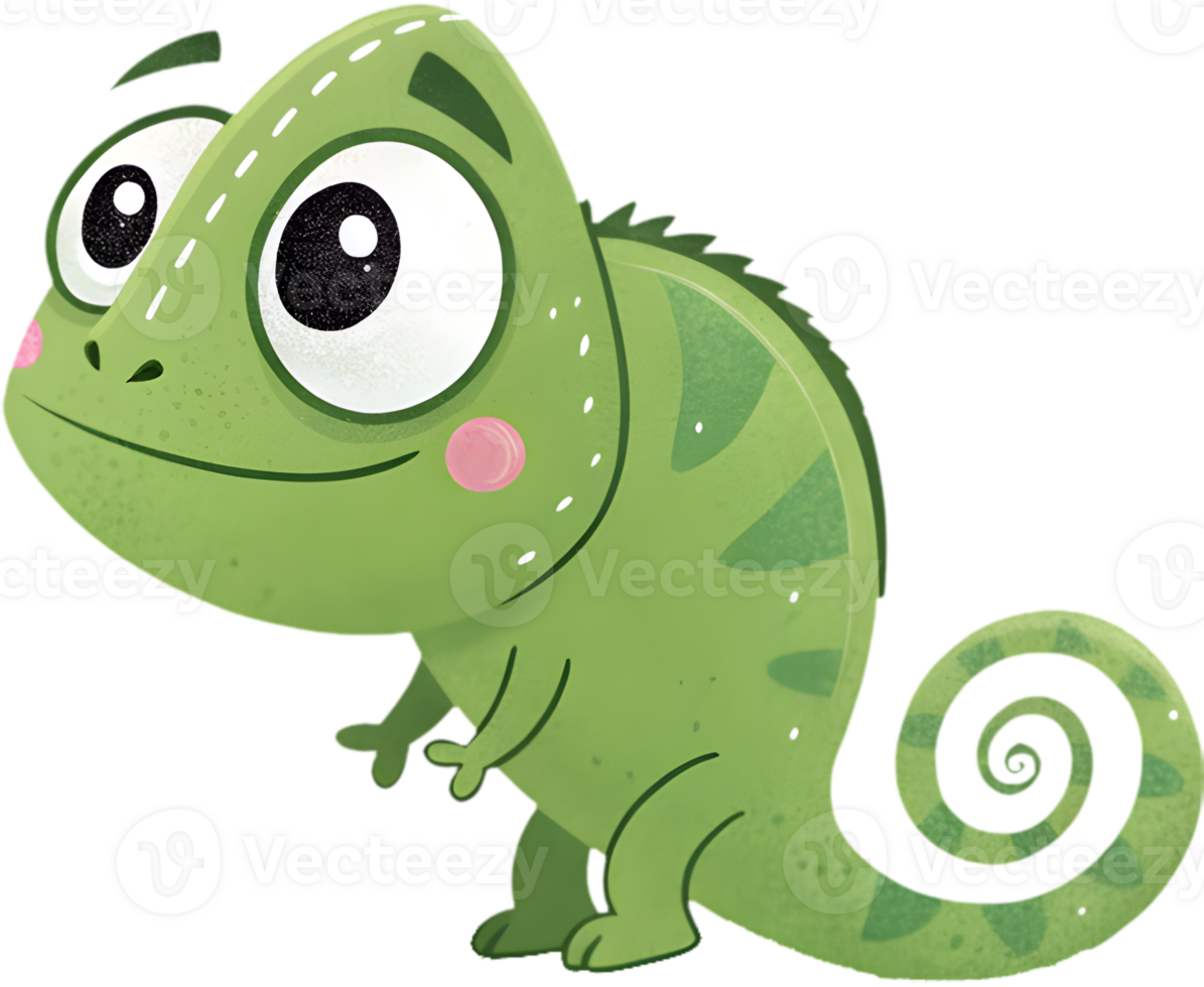 Cute Green Chameleon in Fun and Whimsical Style. . png