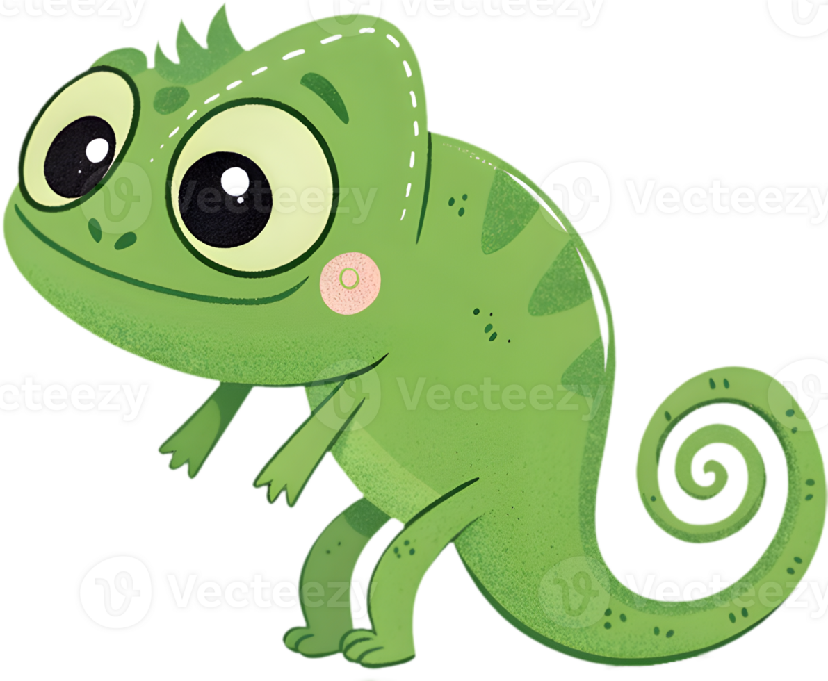 Playful Cartoon Green Chameleon in Vibrant Illustration Design. . png