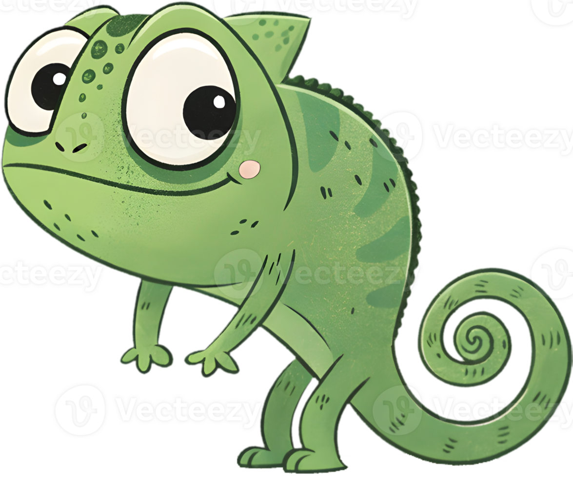 Green Chameleon in Playful Cartoon Design with Charm. . png