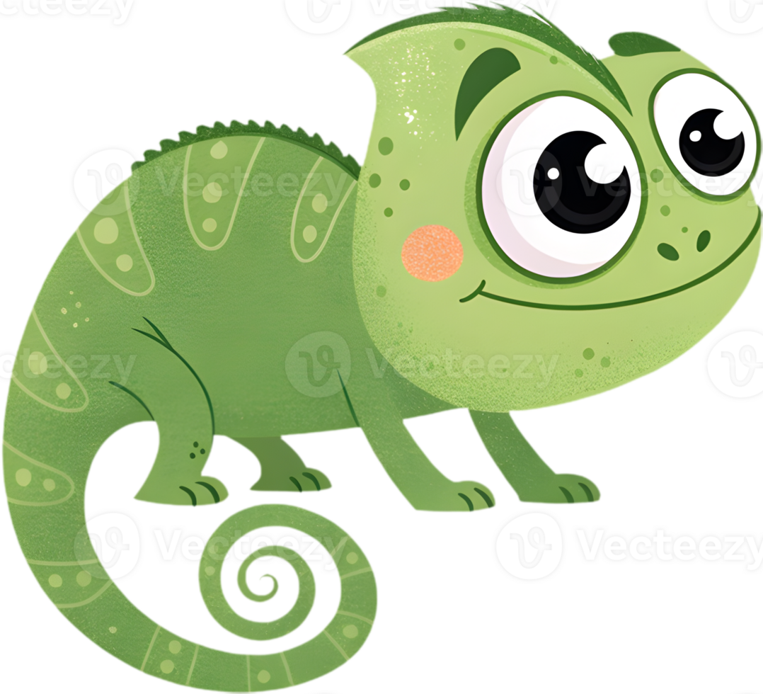 Playful Cartoon Green Chameleon in Whimsical Illustration Style. . png