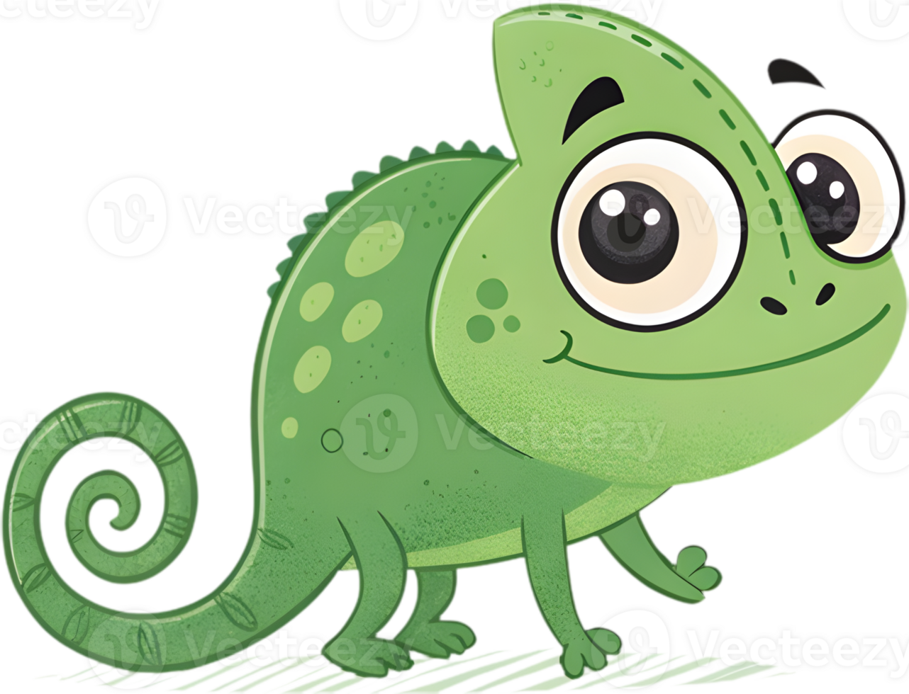 Whimsical Green Chameleon in Playful Cartoon Illustration Design. . png