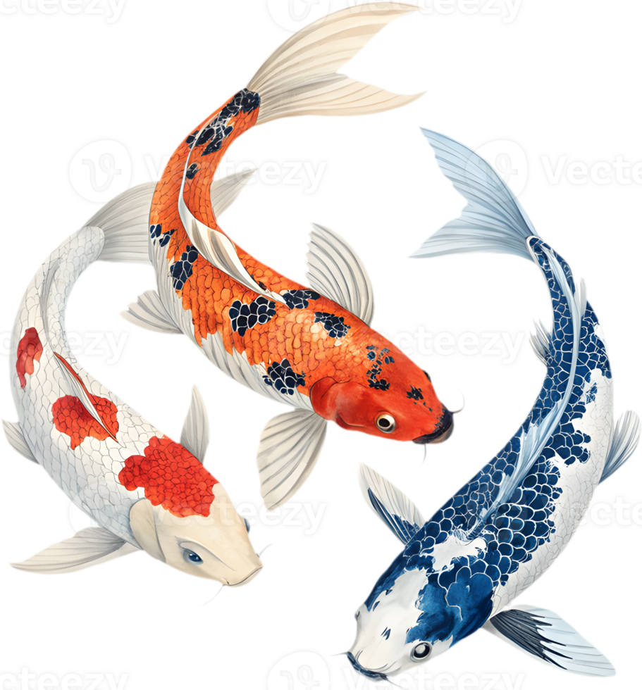 Graceful Koi Fish in Colorful, Vibrant Art Design. . png