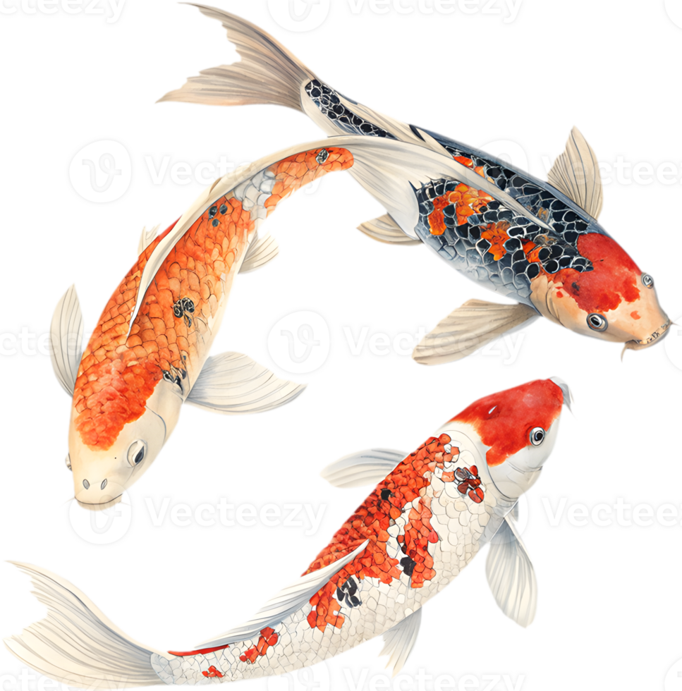Graceful Koi Fish in Colorful, Vibrant Art Design. . png
