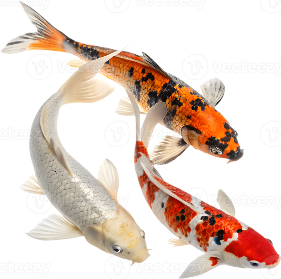 Graceful Koi Fish in Lush, Vibrant Design Art. . png