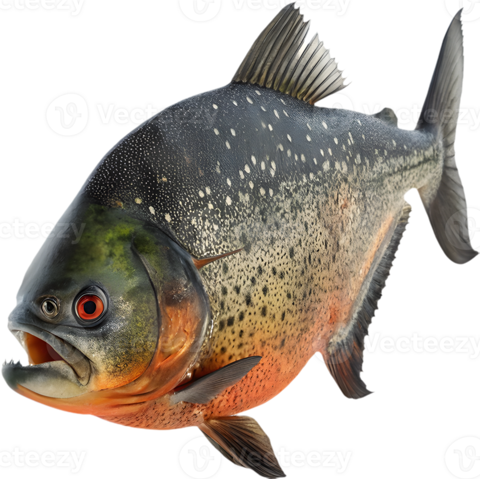 Dynamic Piranha Swimming with Bold, Fierce Expression. . png
