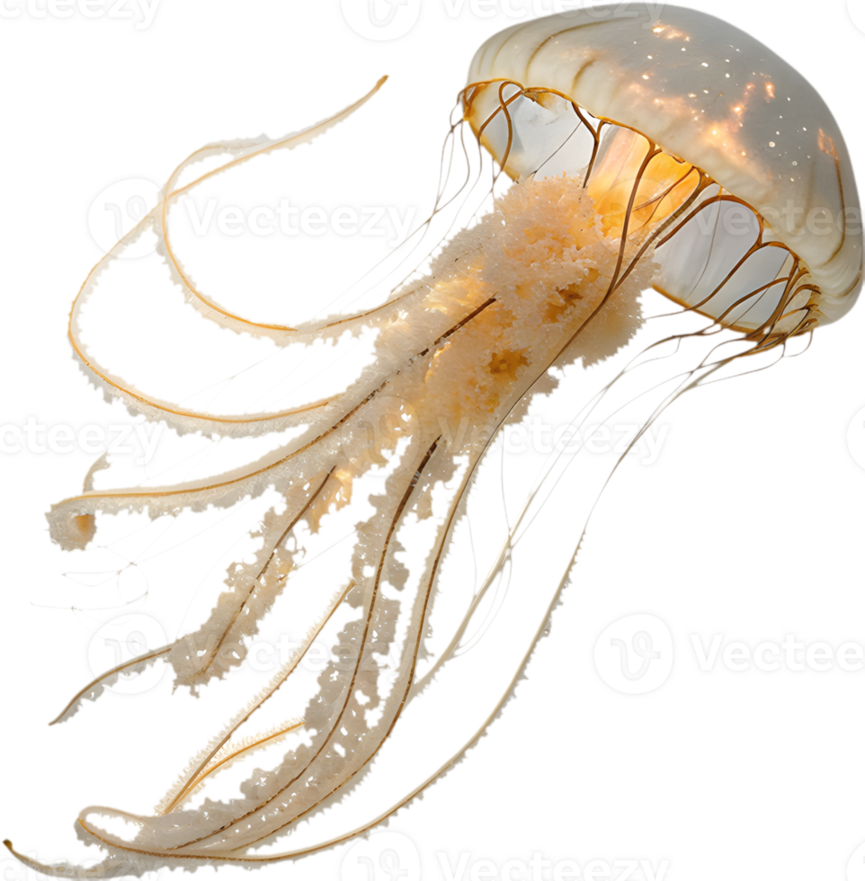 Colorful Jellyfish in Graceful Swimming Pose, Vibrant Art. . png