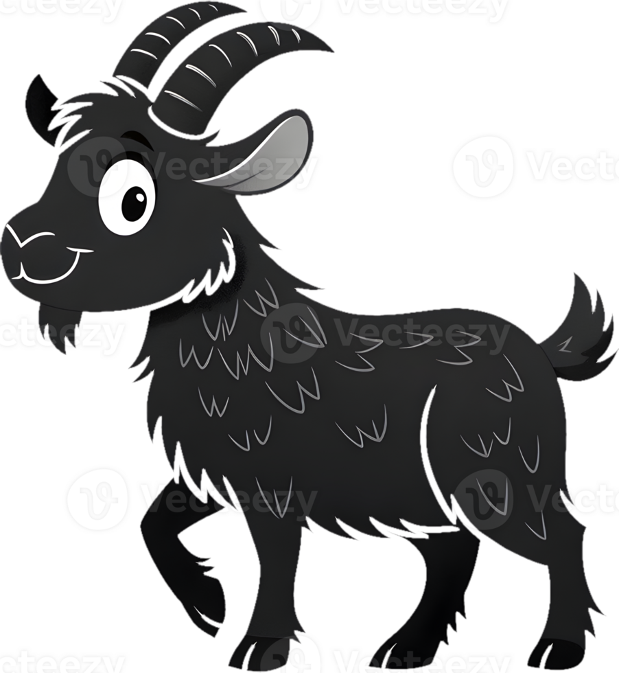 Festive, Playful Cartoon Goat in Cute Clipart Style. . png