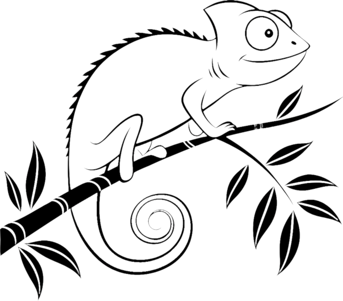 Minimalist Festive Chameleon Clipart in Black Stencil Style. . png
