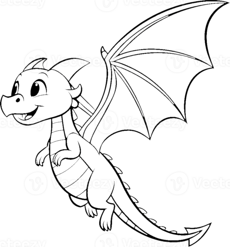 Fun Baby Dragon Clipart in Simple Black Stencil Style. . png